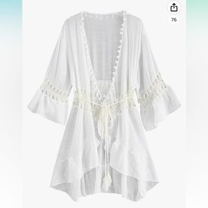 White Pom Swim Coverup